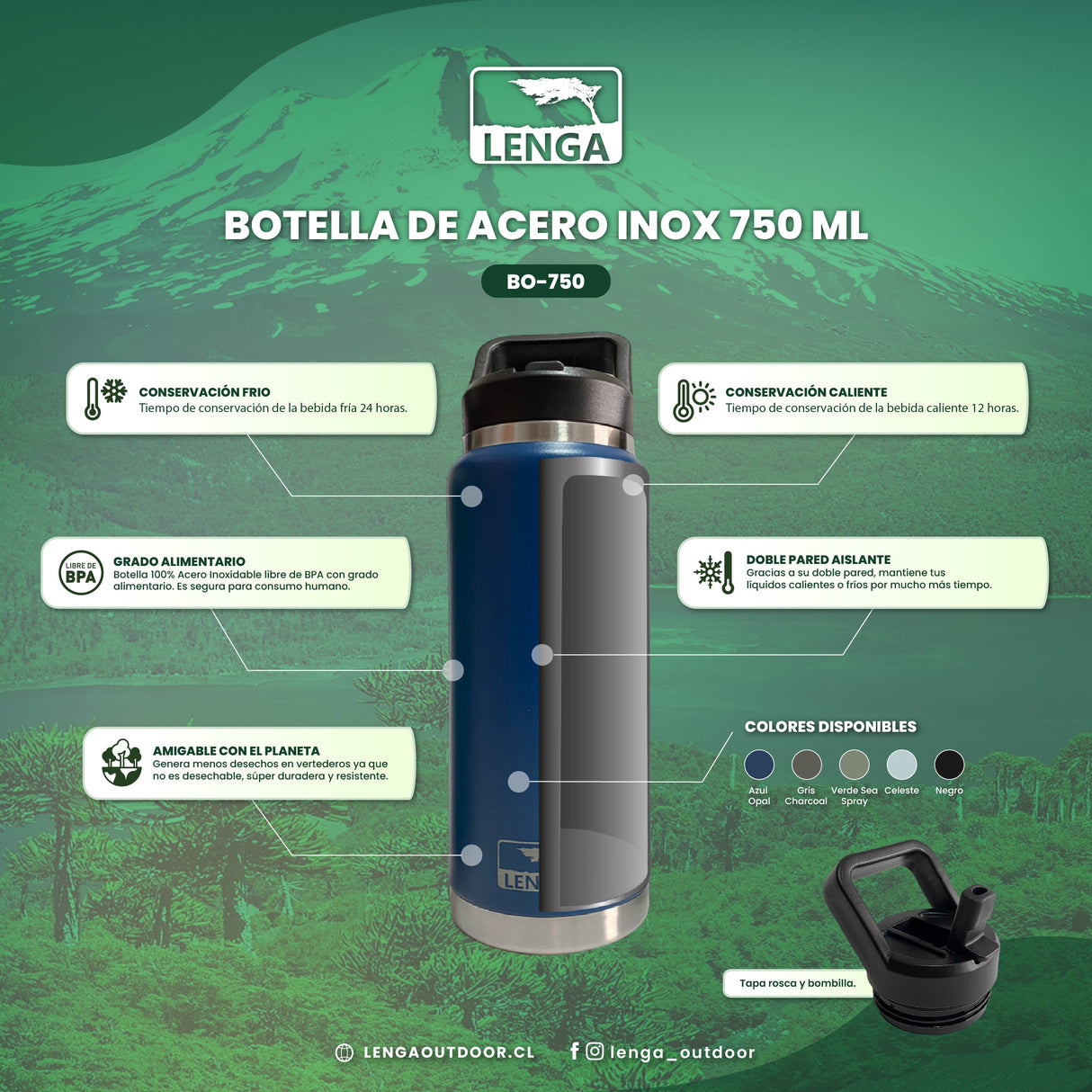 Botella Acero Inox Aislamiento De Doble Pared 750ml