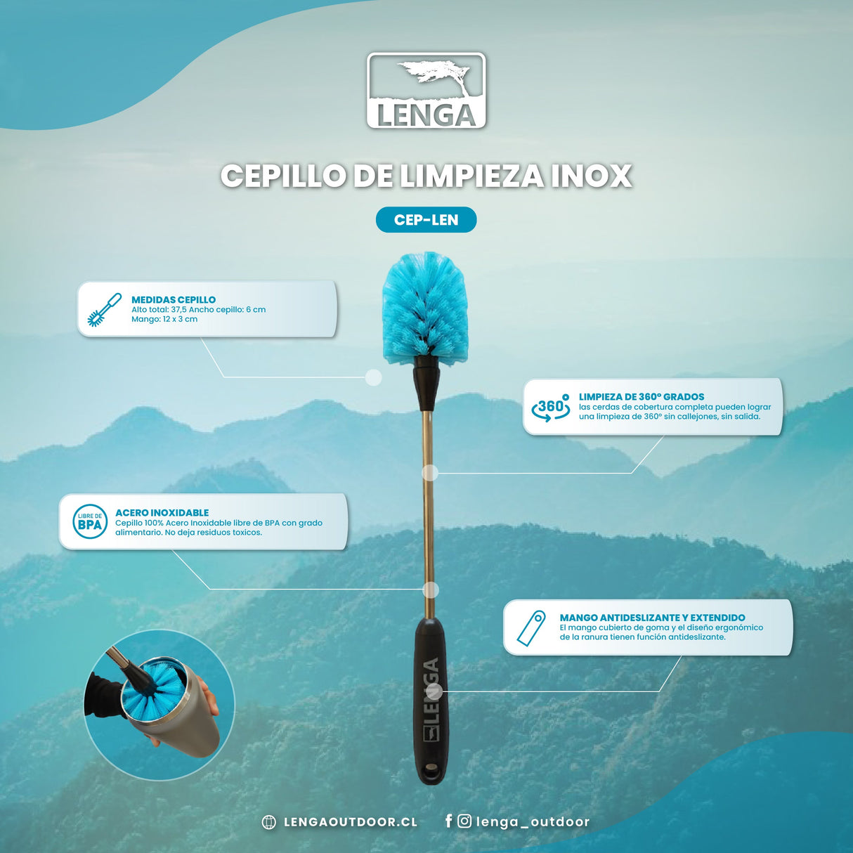 Cepillo Escobilla Inox Limpieza De Botellas Y Termos