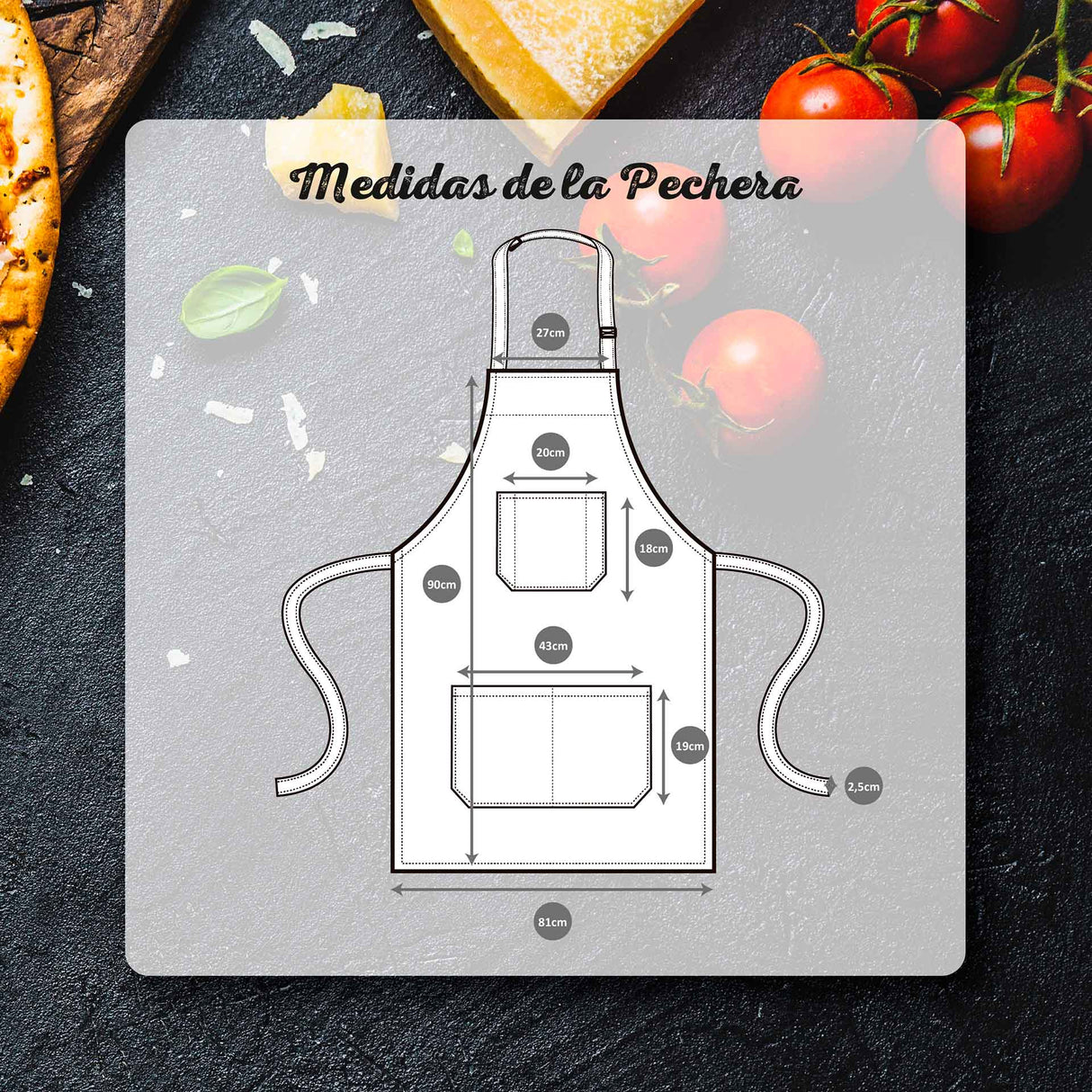 Pechera Denim Negra 100% algodón jaspeado Unisex