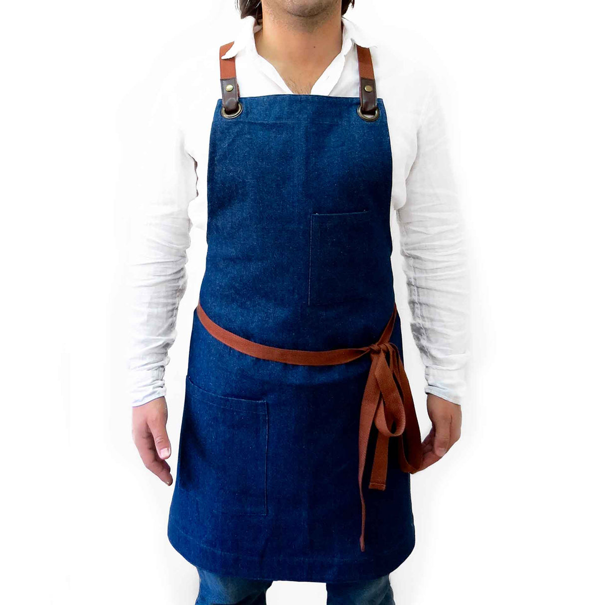 Pechera Jeans modelo Crossback café Unisex