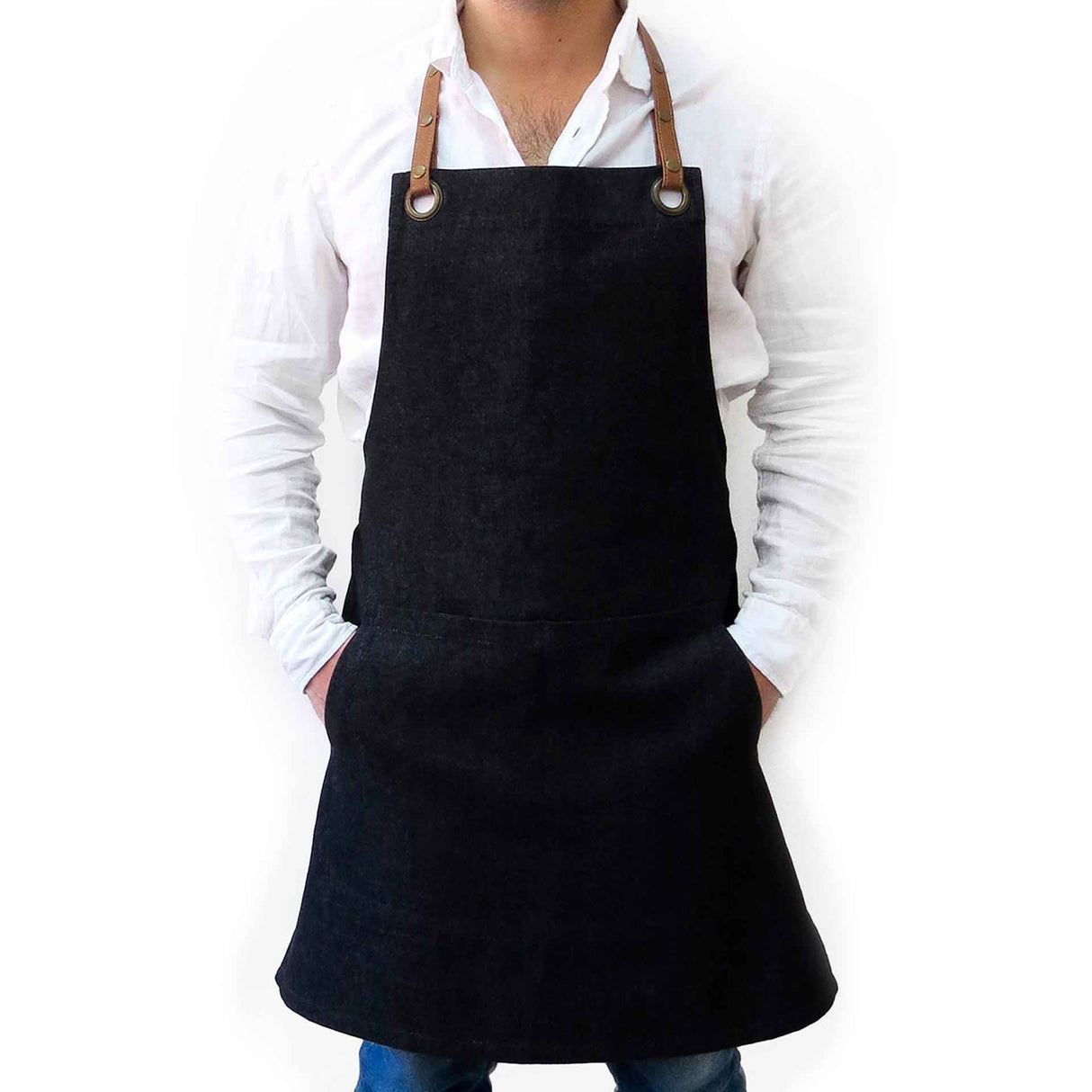 Pechera Jeans Negra con tirantes cuero sintético Unisex