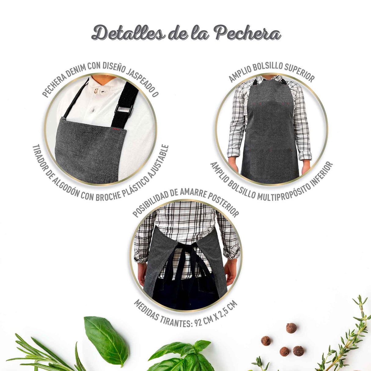 Pechera Denim Negra 100% algodón jaspeado Unisex