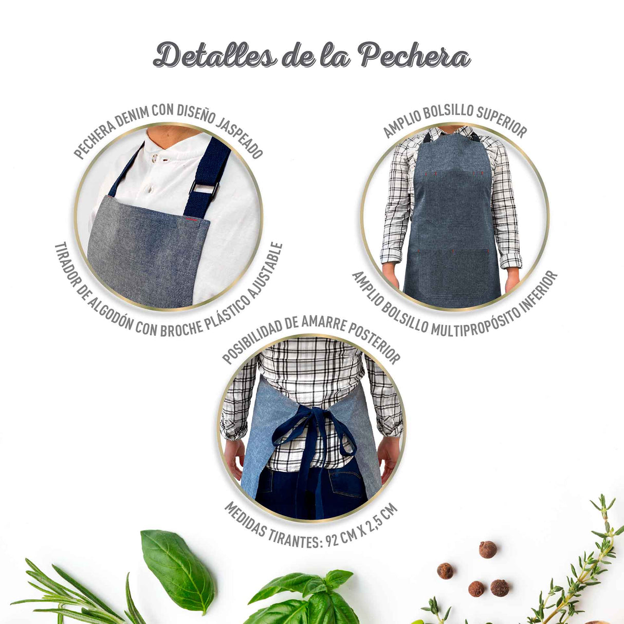 Pechera Denim Negra 100% algodón jaspeado Unisex