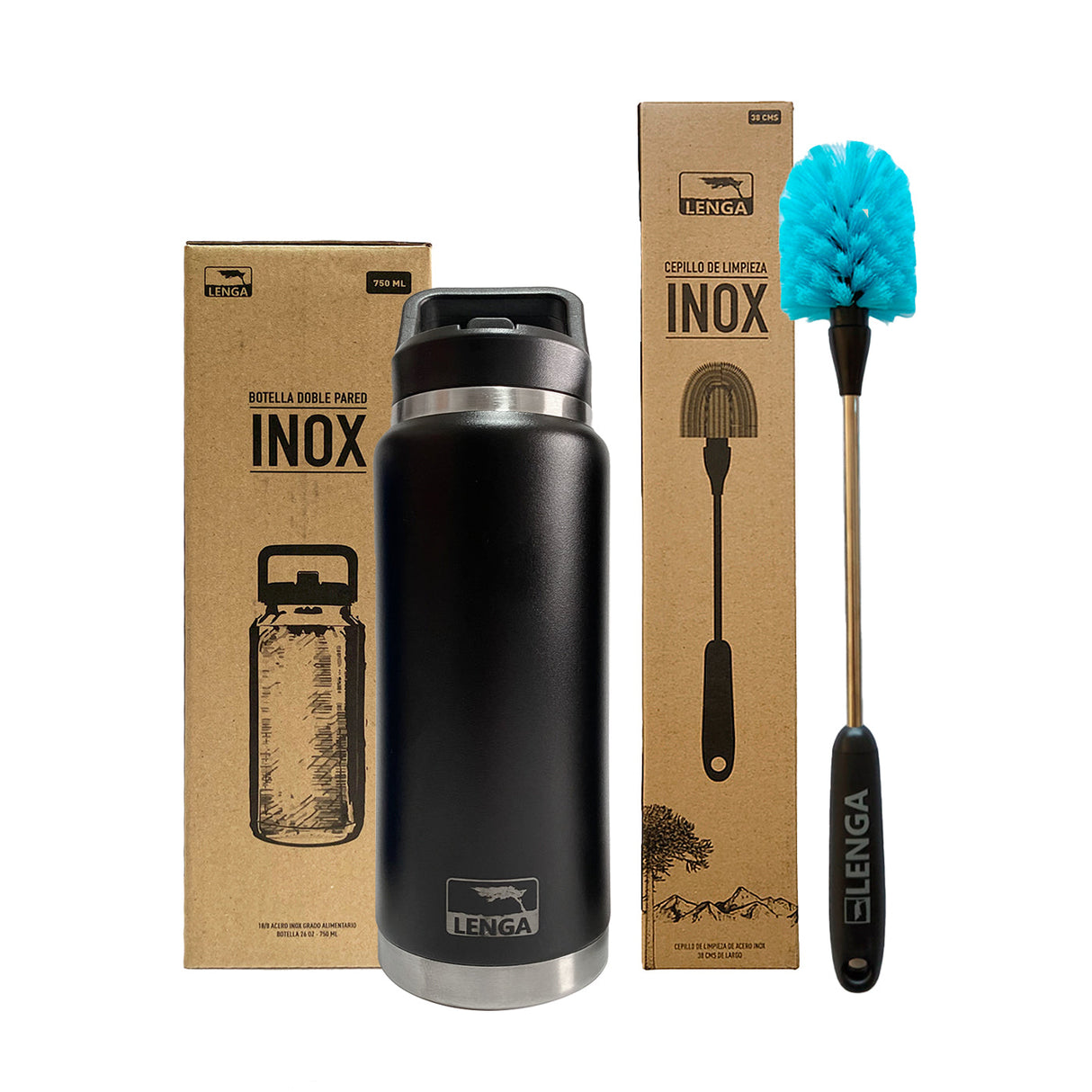 Pack Botella Inox 750ml + Cepillo Limpieza De Botella