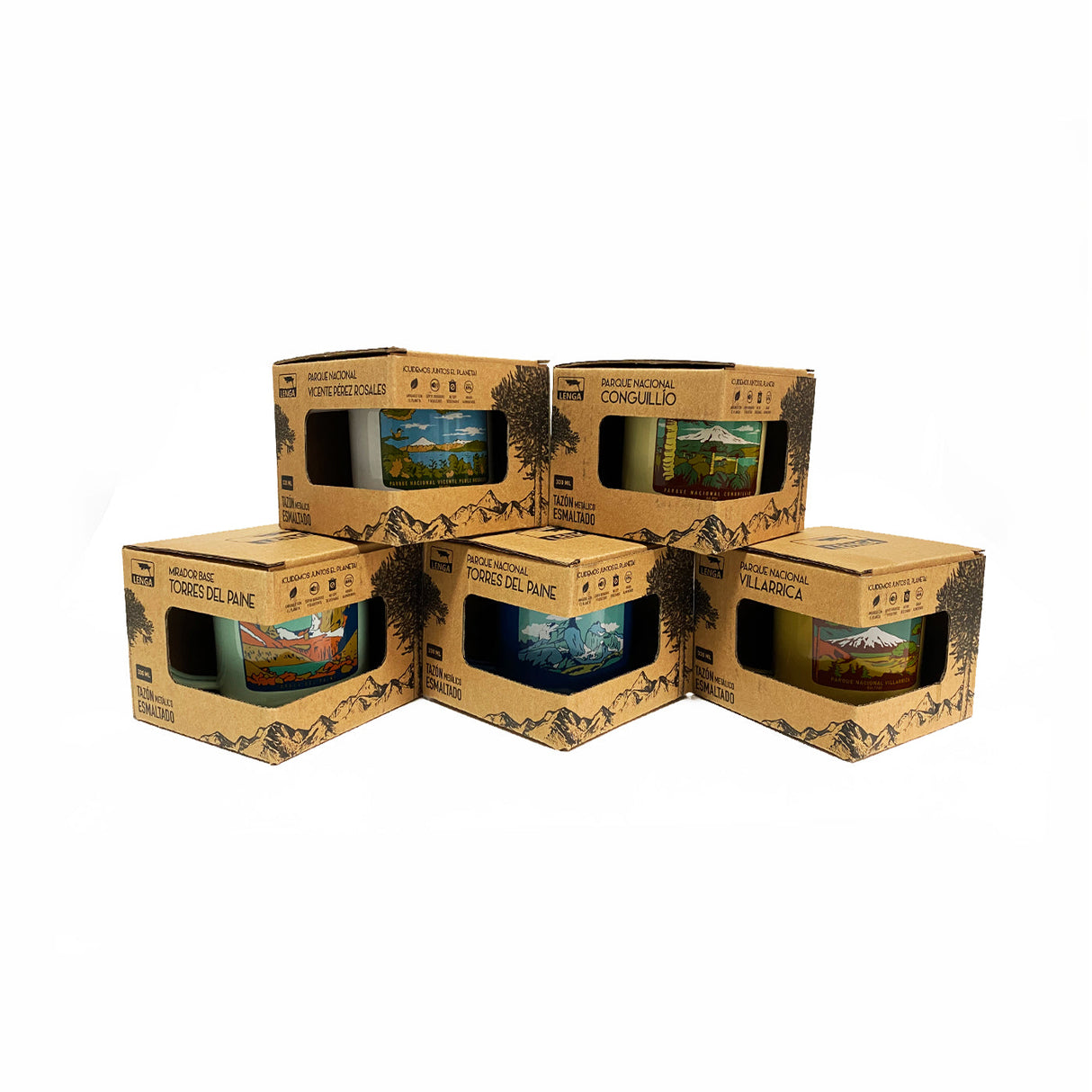 Pack 5 Tazones Esmaltados Parques Nacionales 330ml