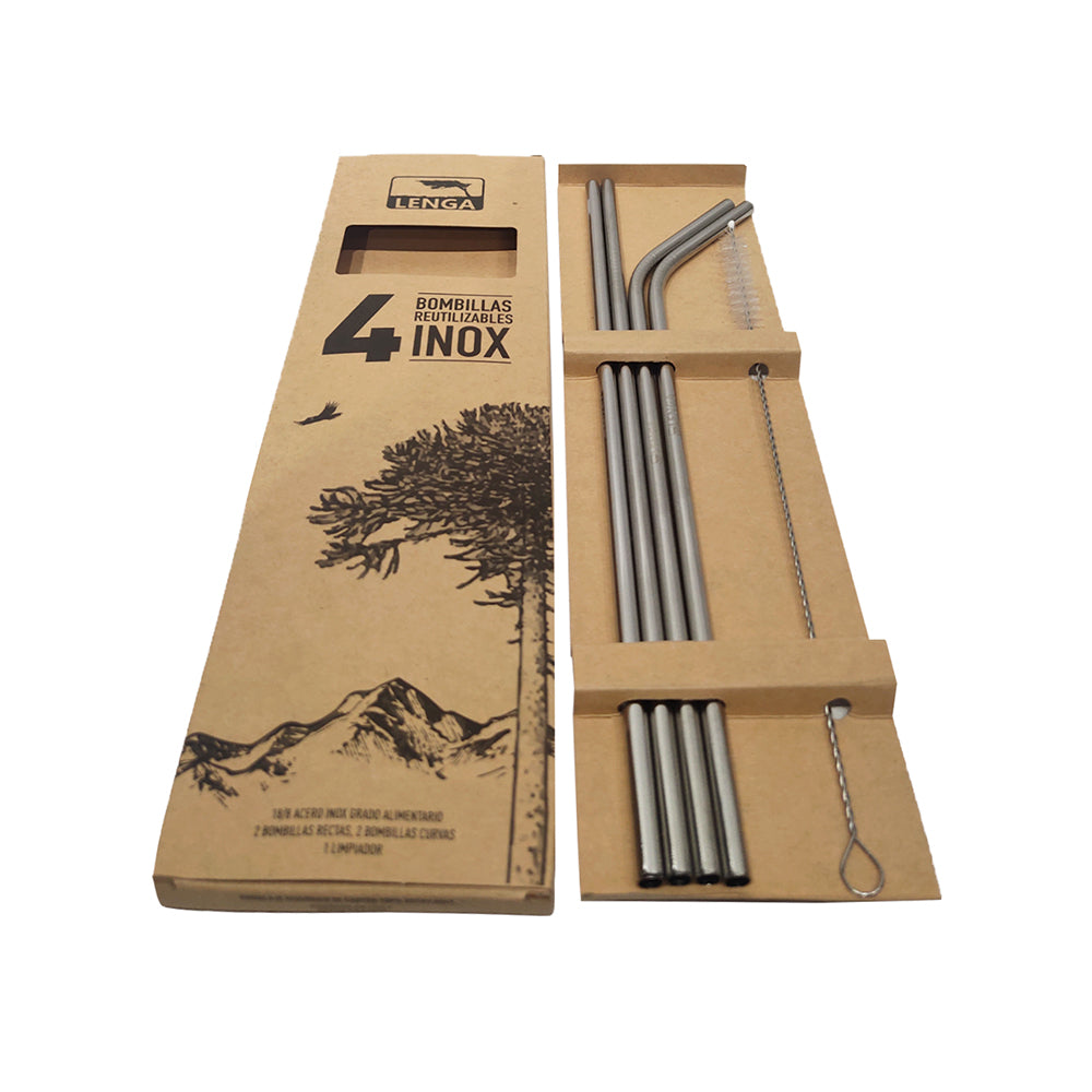 Set 4 Bombillas y 1 Accesorio Limpieza Acero Inox