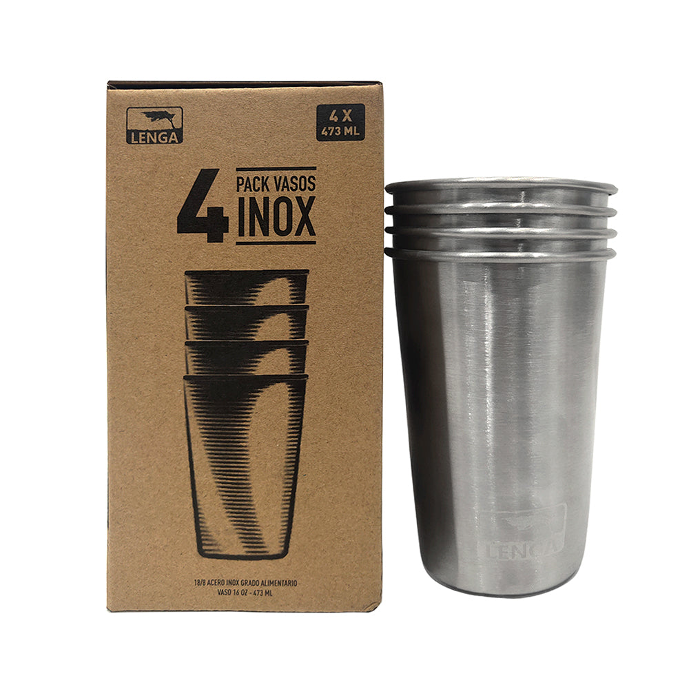Pack 4 Vasos Acero Inoxidable 473ml + 1 Set Bombillas