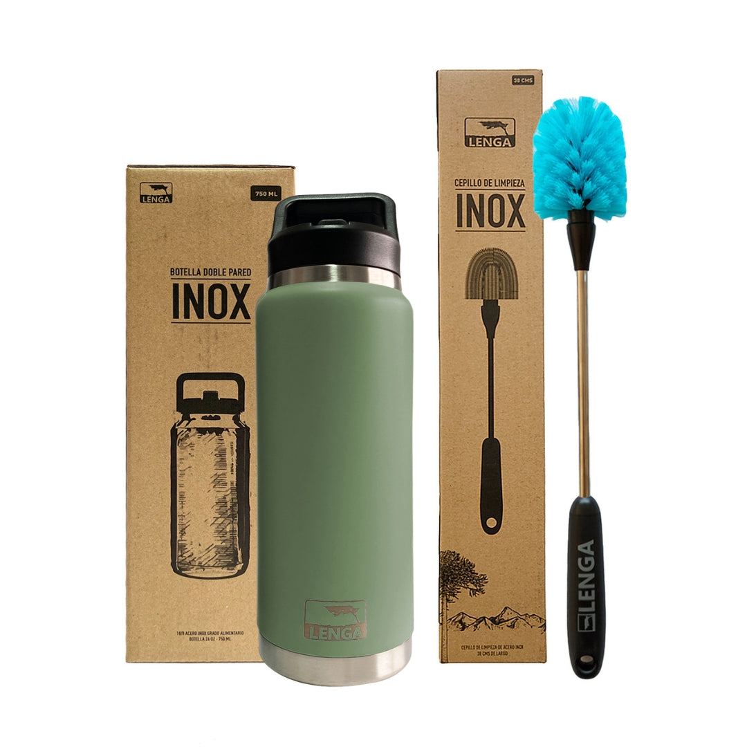 Pack Botella Inox 750ml + Cepillo Limpieza De Botella