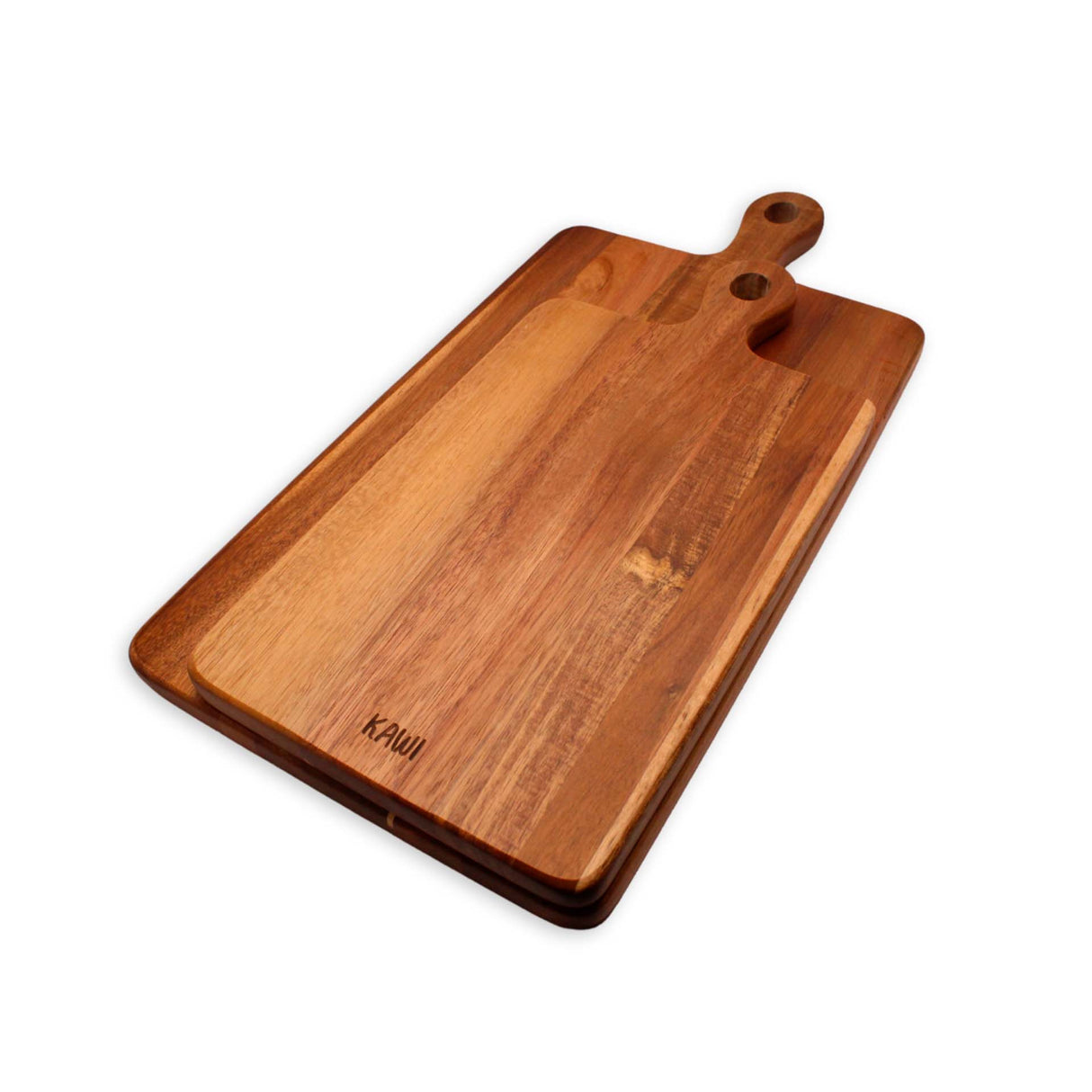 Set de 2 tablas para aperitivo Kawi, de madera de acacia. Diseño versátil y estilo natural. Perfectas para quesos, frutas y más. ¡Compra online y disfruta! Envío a Chile.
