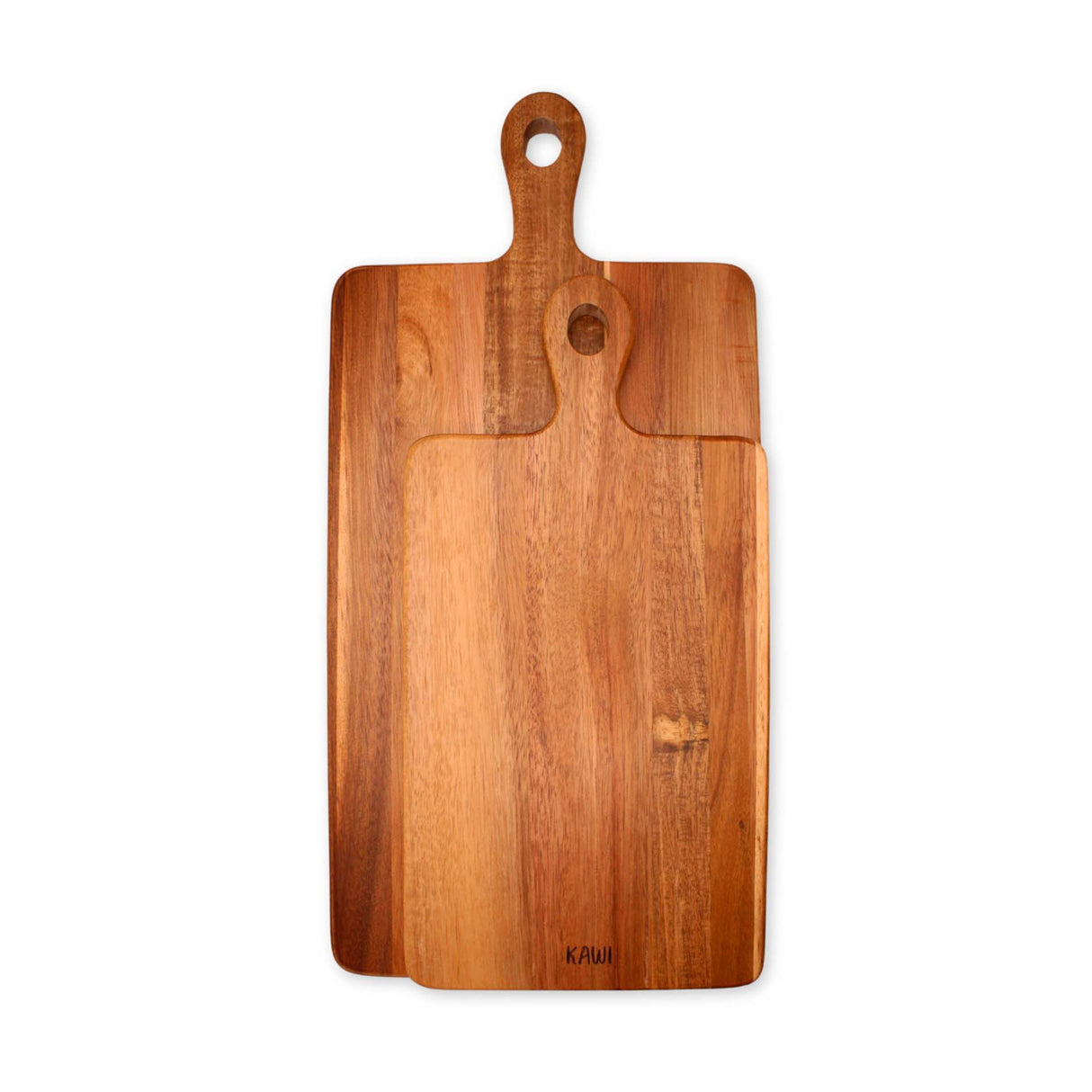 Set de 2 tablas para aperitivo Kawi, de madera de acacia. Diseño versátil y estilo natural. Perfectas para quesos, frutas y más. ¡Compra online y disfruta! Envío a Chile.