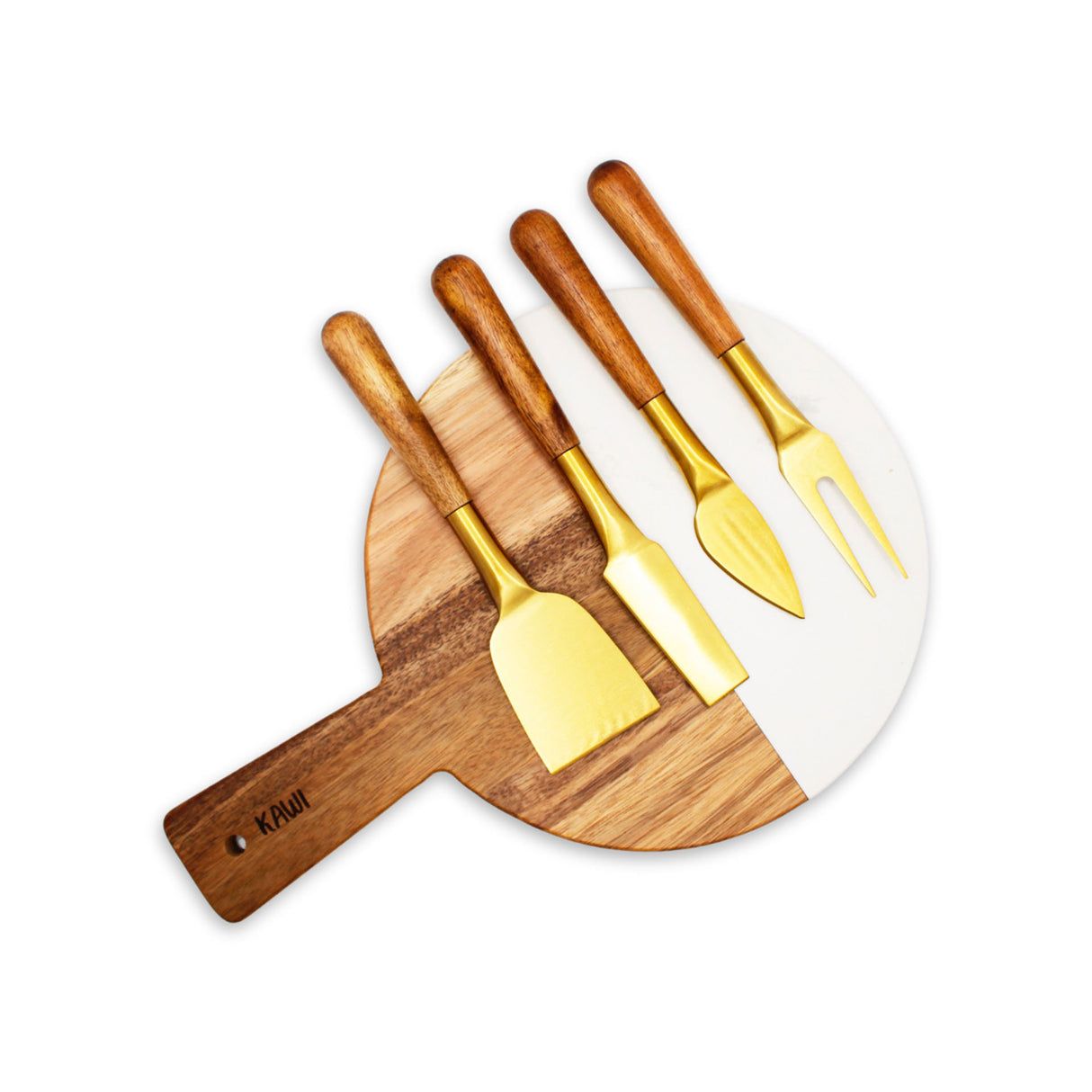 Set de 4 cubiertos de aperitivo Kawi. Combinación de acero inoxidable y madera de acacia. Diseño minimalista y elegante. ¡Compra online! Envío a todo Chile.