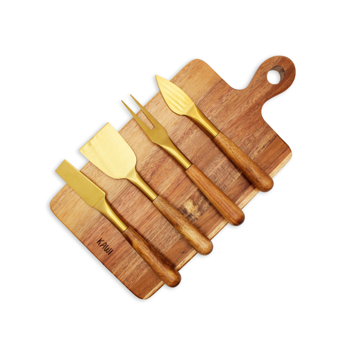 Set de 4 cubiertos de aperitivo Kawi. Combinación de acero inoxidable y madera de acacia. Diseño minimalista y elegante. ¡Compra online! Envío a todo Chile.