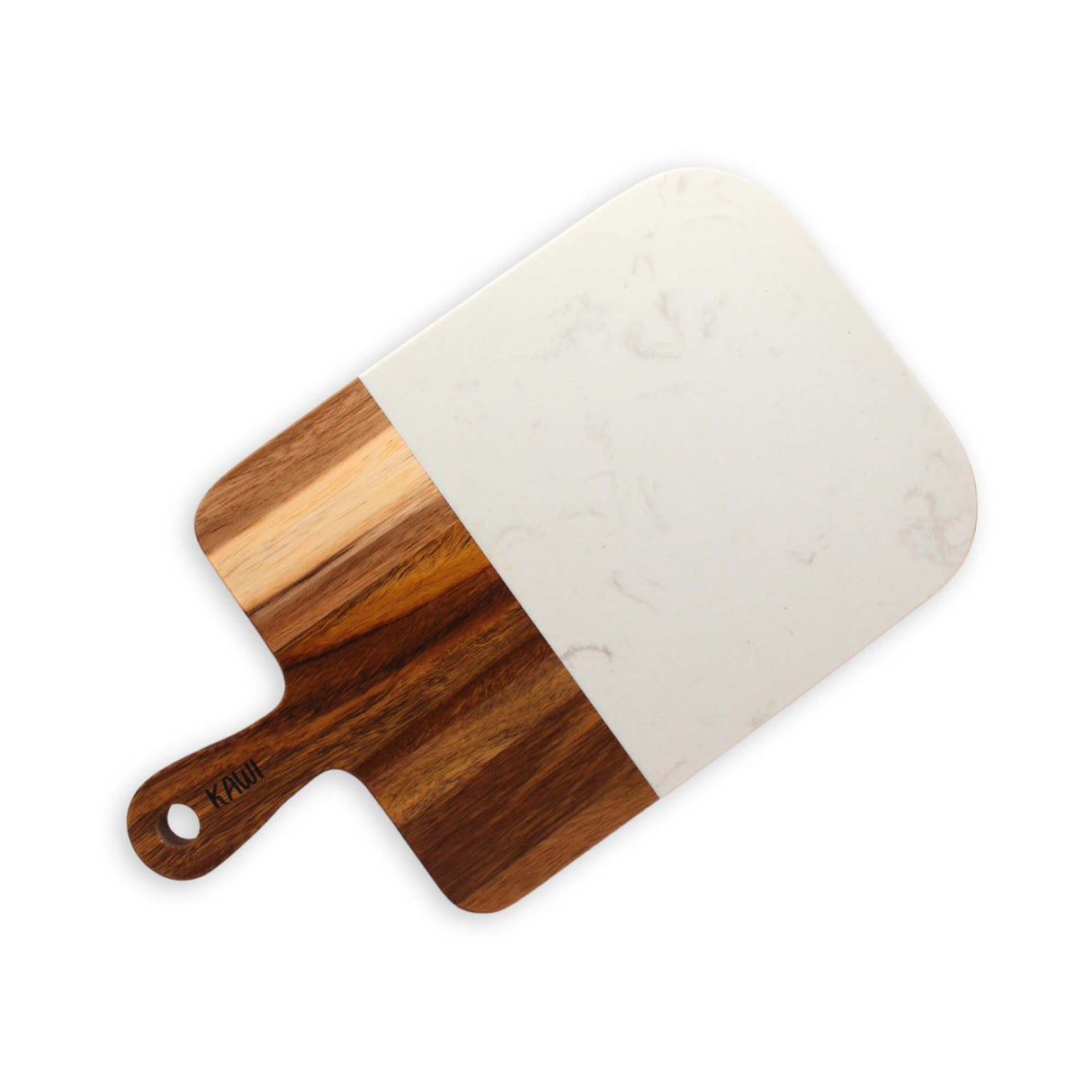 Tabla de aperitivo rectangular Kawi. Madera de acacia y mármol. Diseño elegante y funcional para quesos, frutas y más. ¡Compra online y eleva tus presentaciones! Envío a Chile.