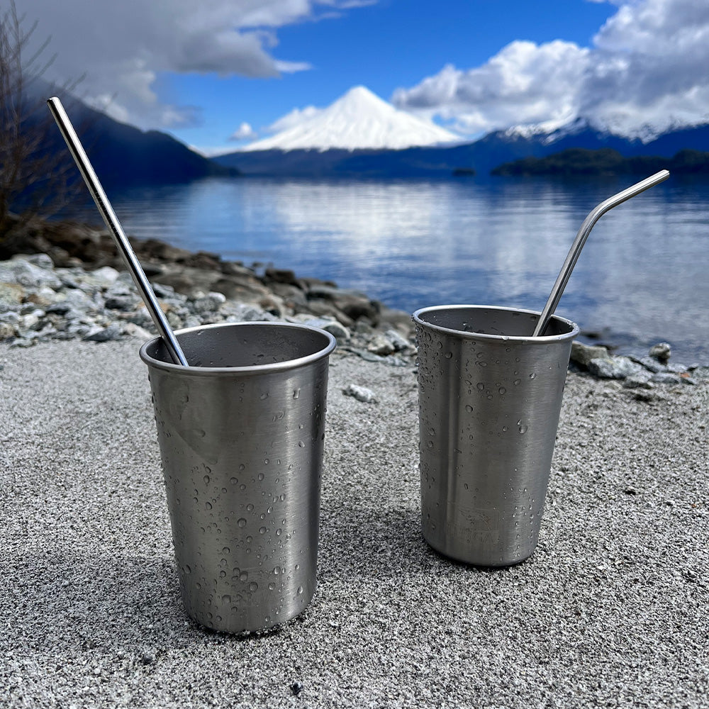 Pack 8 Vasos Acero Inoxidable 473ml + 2 Set Bombillas