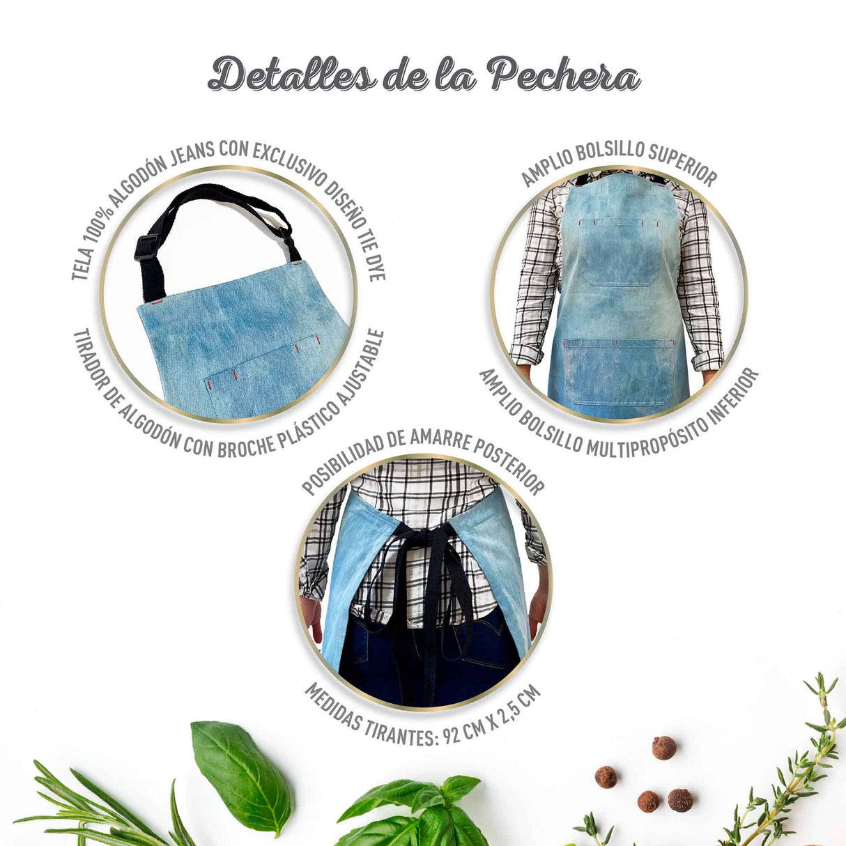 Pechera jeans tie dye Kawi, unisex. Diseño único y colorido, 100% algodón. Perfecta para cocina, parrilla y más. ¡Compra online y expresa tu estilo!