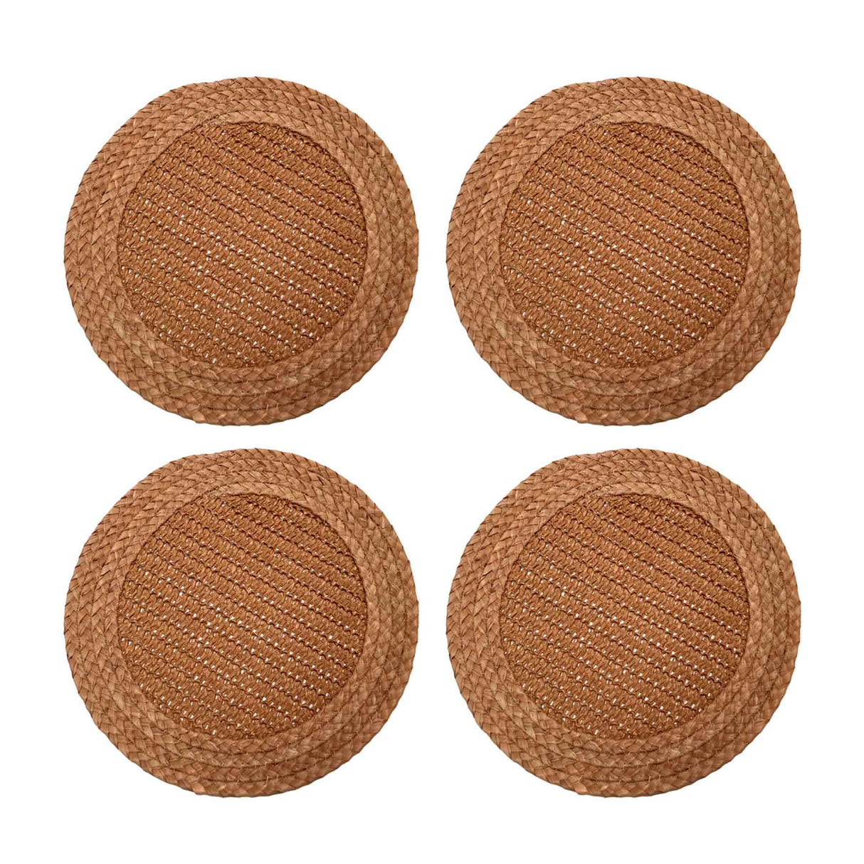 Set de 4 individuales Corón de Kawi. Combinación de yute y hierba marina, doble trama. Diseño natural y resistente, 35cm. ¡Compra online, envío a todo Chile!