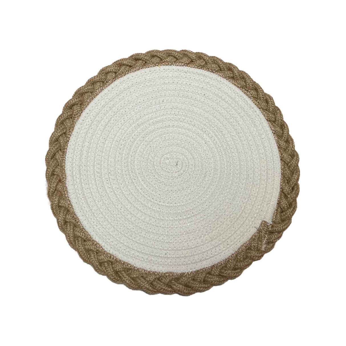 Set de 4 individuales Nusa de Kawi. Combinan yute y poliéster para mayor durabilidad y estilo. Redondos, 35cm. ¡Ideales para proteger tu mesa! Compra online.