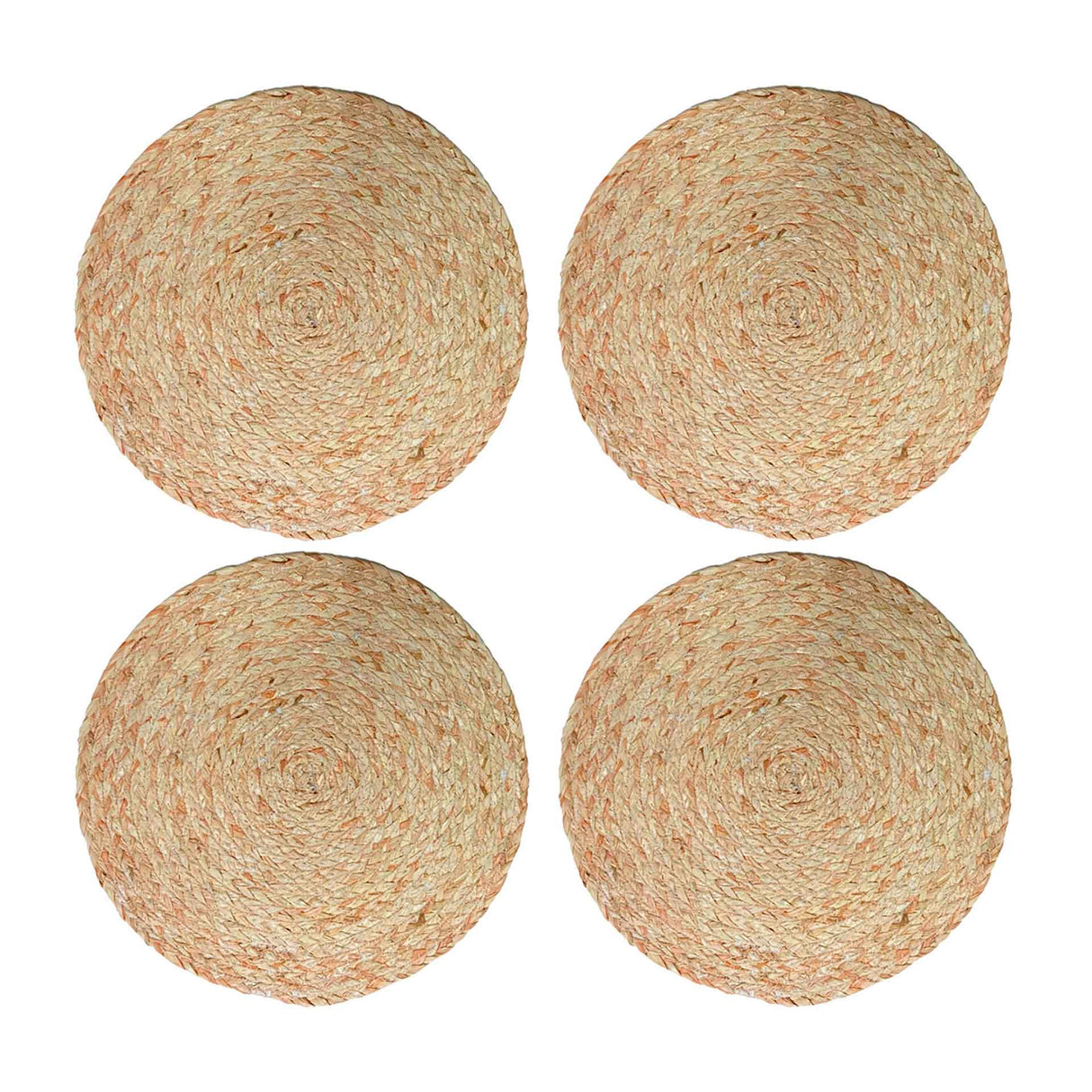 Set de 4 individuales Uluwatu de Kawi, hechos de hoja de maíz 100% natural. Diseño único y veraniego, 35cm. ¡Ideales para proteger tu mesa! Compra online.