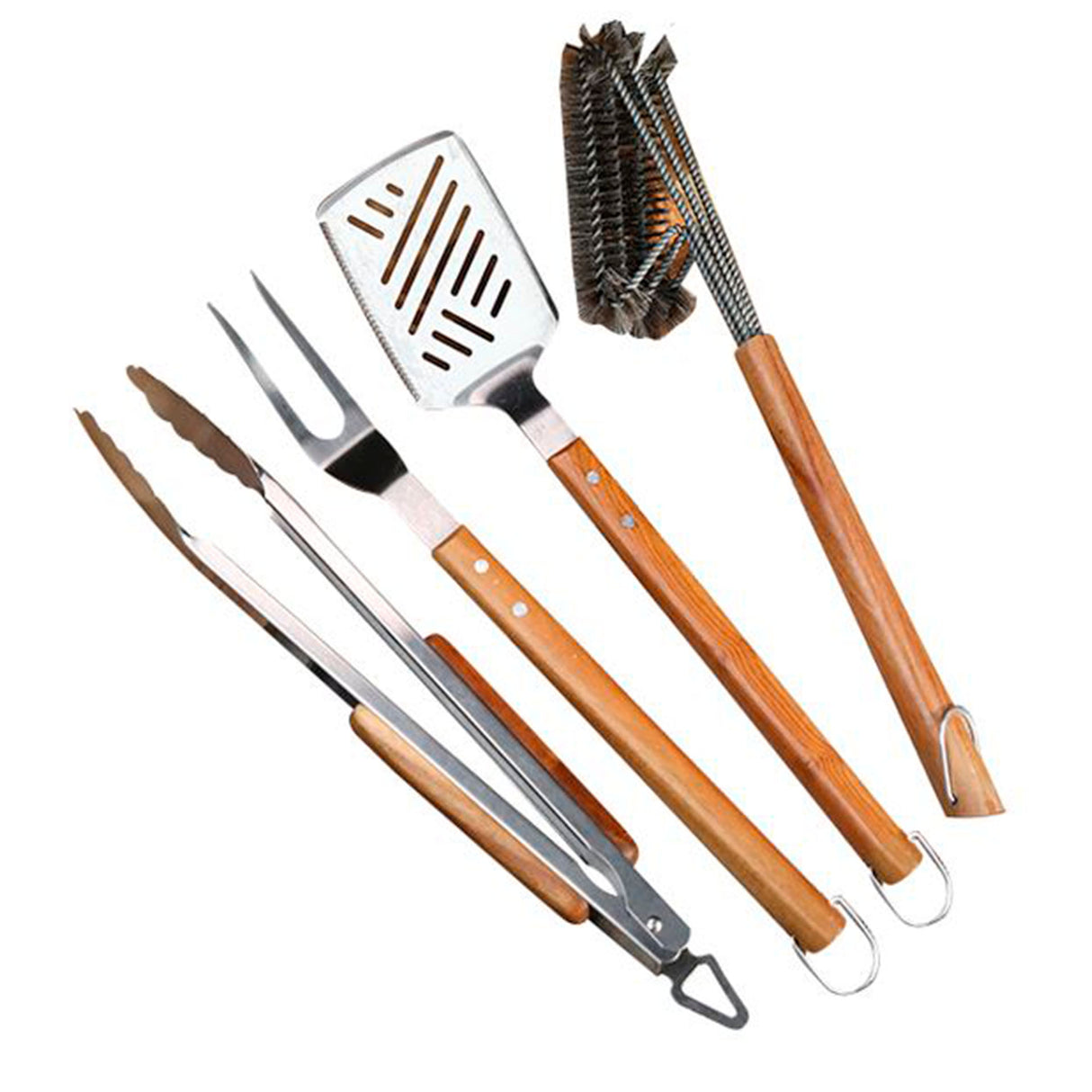 Set de asado Austin Kawi de 4 piezas: espátula, pinza, tenedor y cepillo. Acero inoxidable y madera. ¡Todo lo que necesitas para un asado perfecto! Compra online. Envío a Chile.