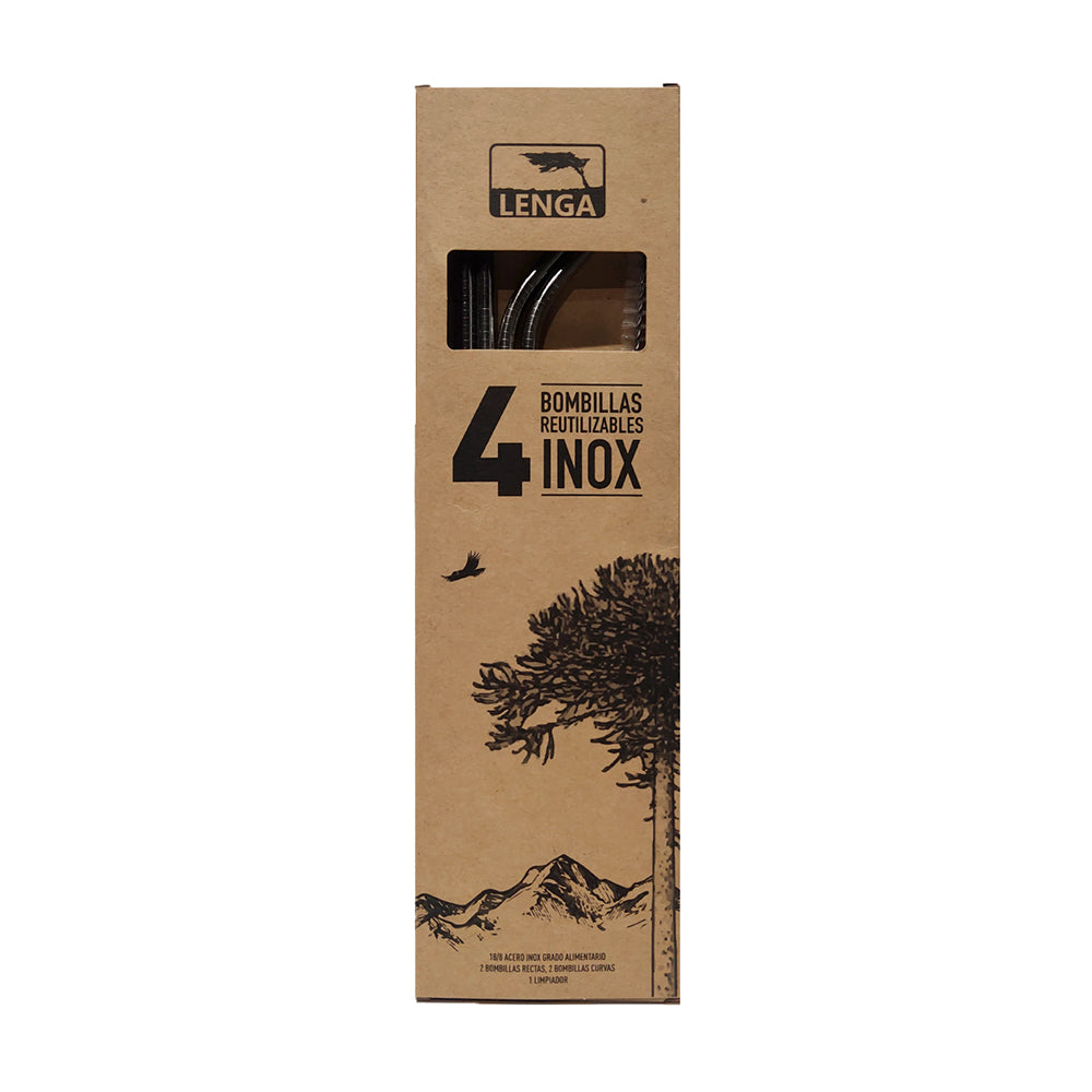 Pack 4 Vasos Acero Inoxidable 473ml + 1 Set Bombillas