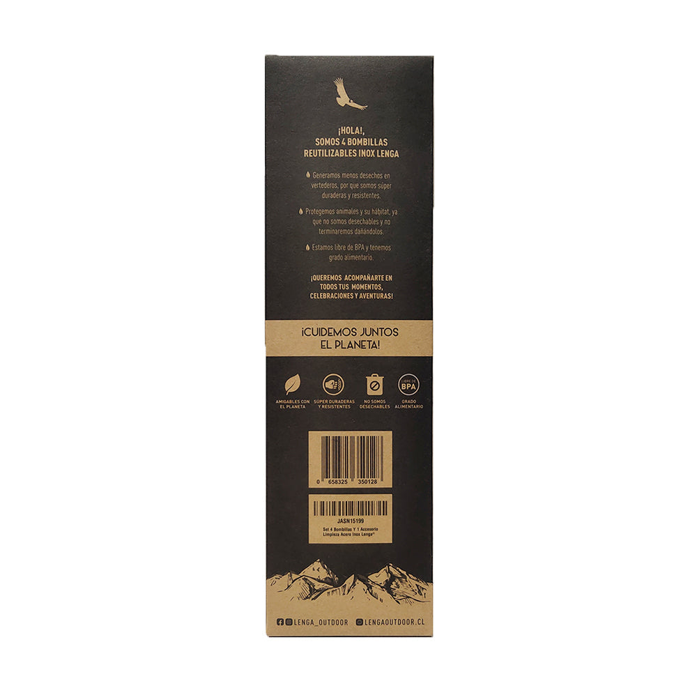 Pack 4 Vasos Acero Inoxidable 473ml + 1 Set Bombillas