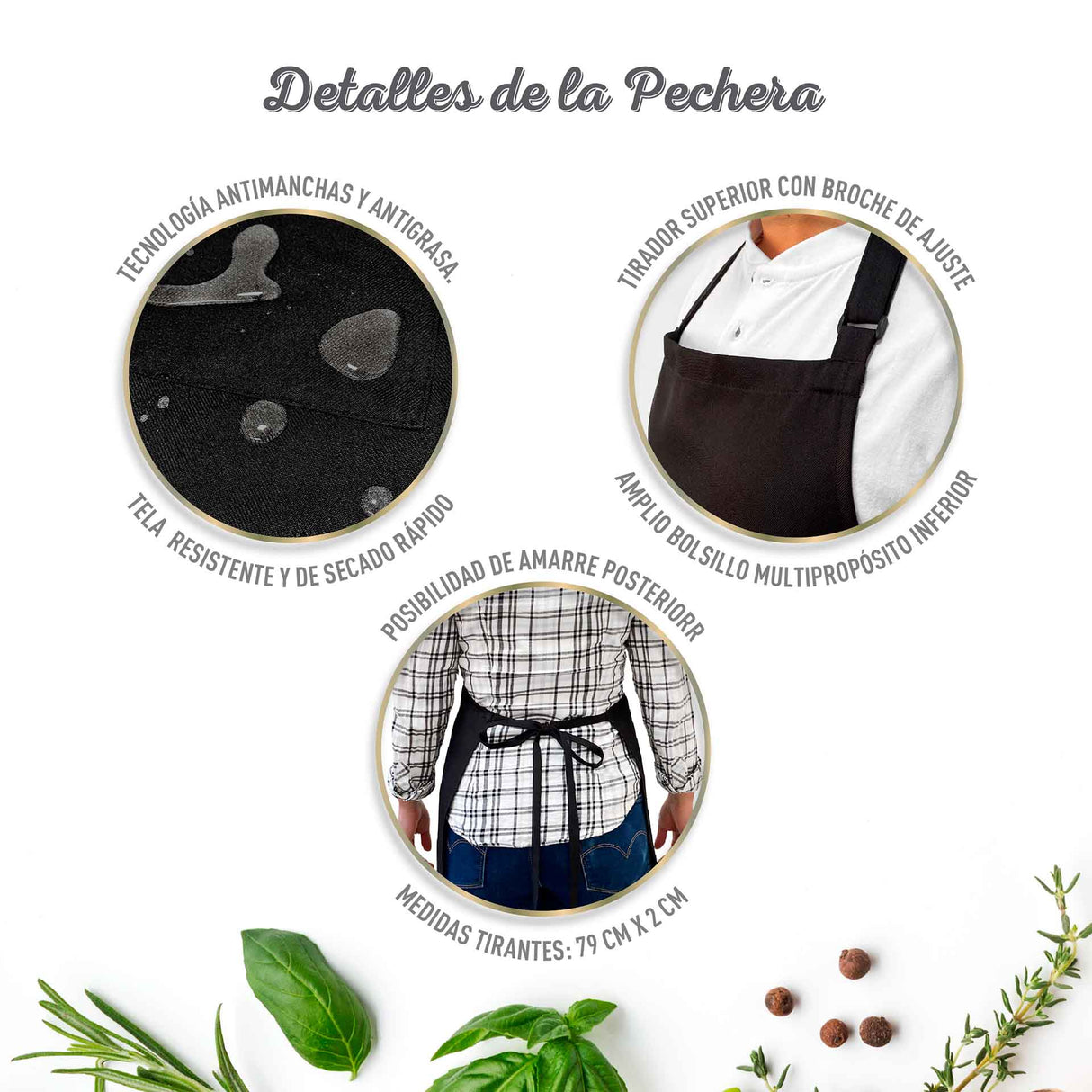 Pechera de gabardina anti-grasa y anti-manchas Kawi, unisex. Protección total en cocina y parrilla. Fácil de limpiar. ¡Compra ahora con envío a todo Chile!