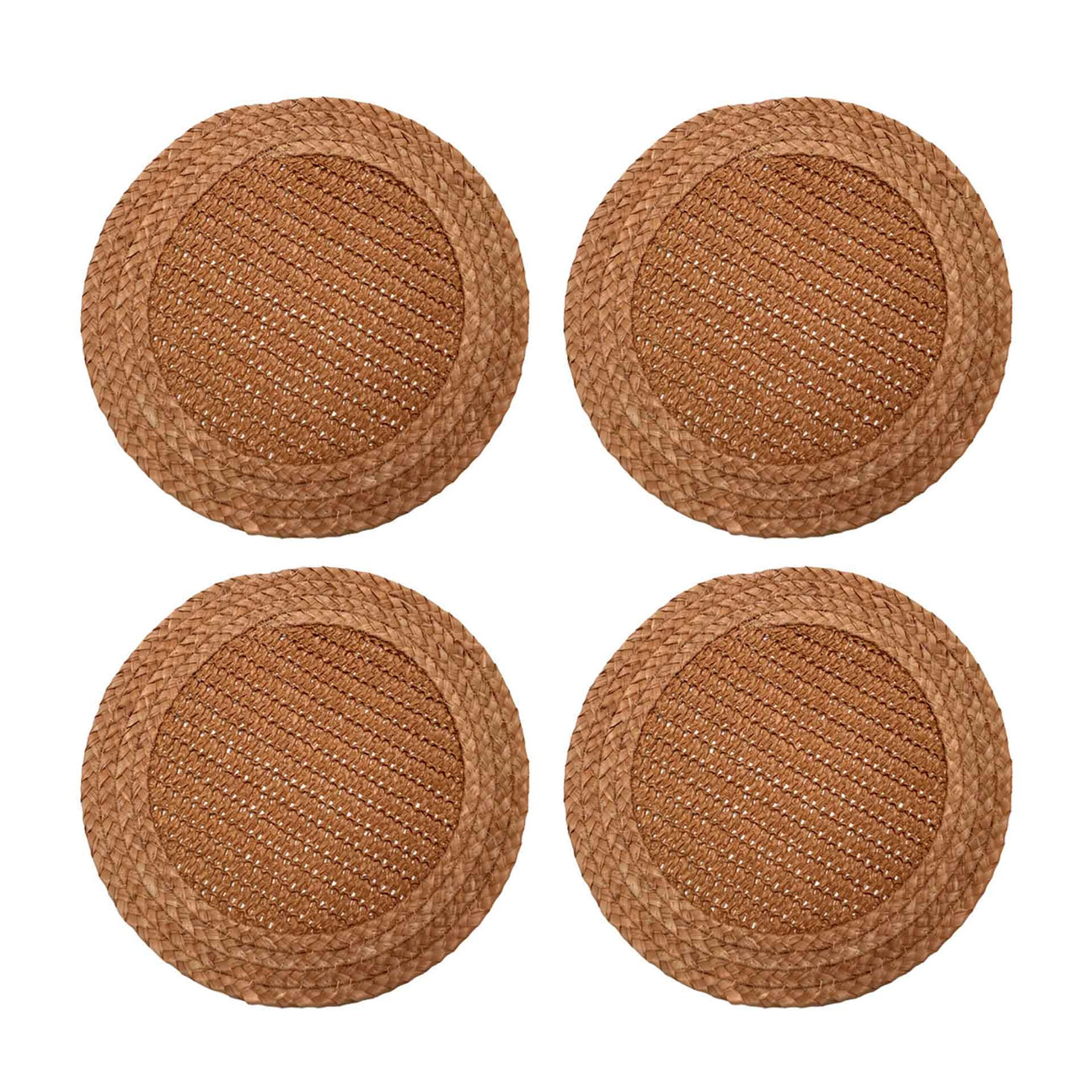 Set de 4 individuales Corón de Kawi. Combinación de yute y hierba marina, doble trama. Diseño natural y resistente, 35cm. ¡Compra online, envío a todo Chile!