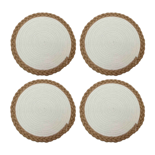 Set de 4 individuales Nusa de Kawi. Combinan yute y poliéster para mayor durabilidad y estilo. Redondos, 35cm. ¡Ideales para proteger tu mesa! Compra online.