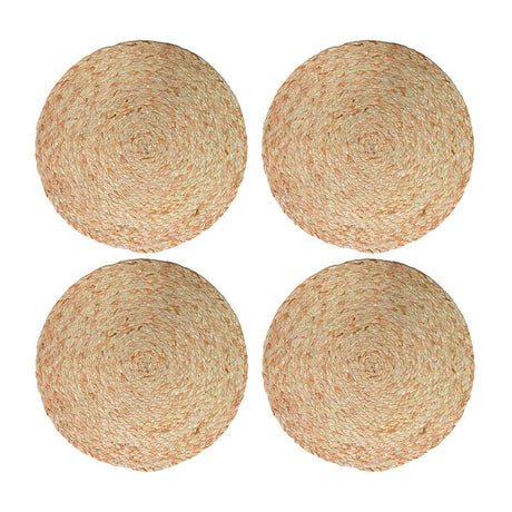 Set de 4 individuales Uluwatu de Kawi, hechos de hoja de maíz 100% natural. Diseño único y veraniego, 35cm. ¡Ideales para proteger tu mesa! Compra online.